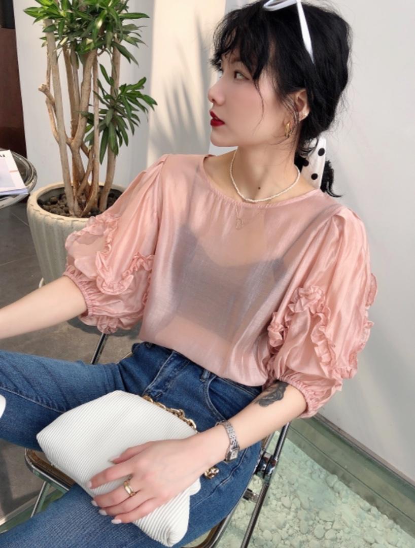 天丝荷叶袖小衫，女装，依纤