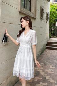 天丝压花边时尚连衣裙,女装连衣裙,天使公主