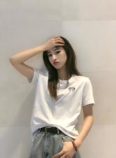 DG877春季新品可爱刺绣小脚丫百搭短袖T恤，女装T恤，L·H·X