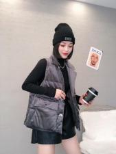 DG827休闲时尚丝绒大口袋立领百分百羽绒马甲，女装马夹，L·H·X