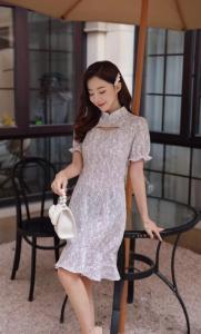【现货】夏季新款 蕾丝优雅气质旗袍连衣裙,女装婚纱/旗袍/礼服,芷炫