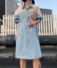 拼牛仔连衣裙，女装连衣裙，卡笛琇