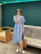 【现货】夏季新款碎花连衣裙短袖韩版西服，女装连衣裙，POHIO葆伊