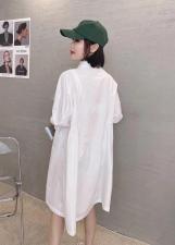 XL9906新款高级感大口袋套头抽褶长款短袖宽松韩版衬衫裙，女装衬衫，L·H·X