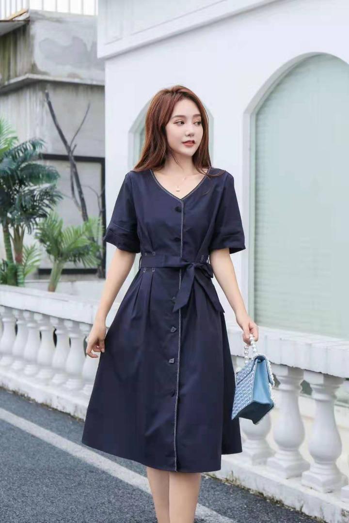 2021现货包括裁明线棉布连衣裙M-XXL，女装连衣裙，艾涵