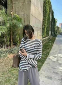 条纹长袖面膜防晒衣，女装，香榭丽舍