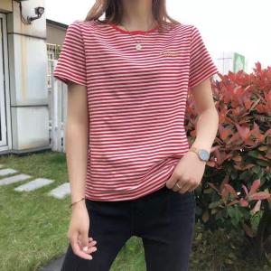 AX8011夏季休闲百搭刺绣条纹纯棉短袖T恤,女装T恤,L·H·X