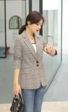 2021格子西装外套，女装西装，菲雪妮
