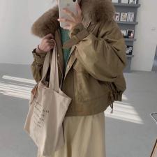DG835韩范真狐狸毛领内搭防獭兔毛保暖派克服，女装，L·H·X