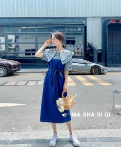 假两件花色牛仔裙,女装,玛纱思琪