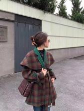 SL20127复古英伦风时尚格子披肩百分百羊毛双面呢外套，女装，L·H·X