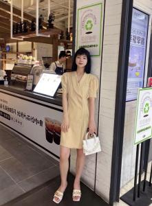 【现货】夏季新品 气质韩版泡泡袖连衣裙,女装连衣裙,蓝典