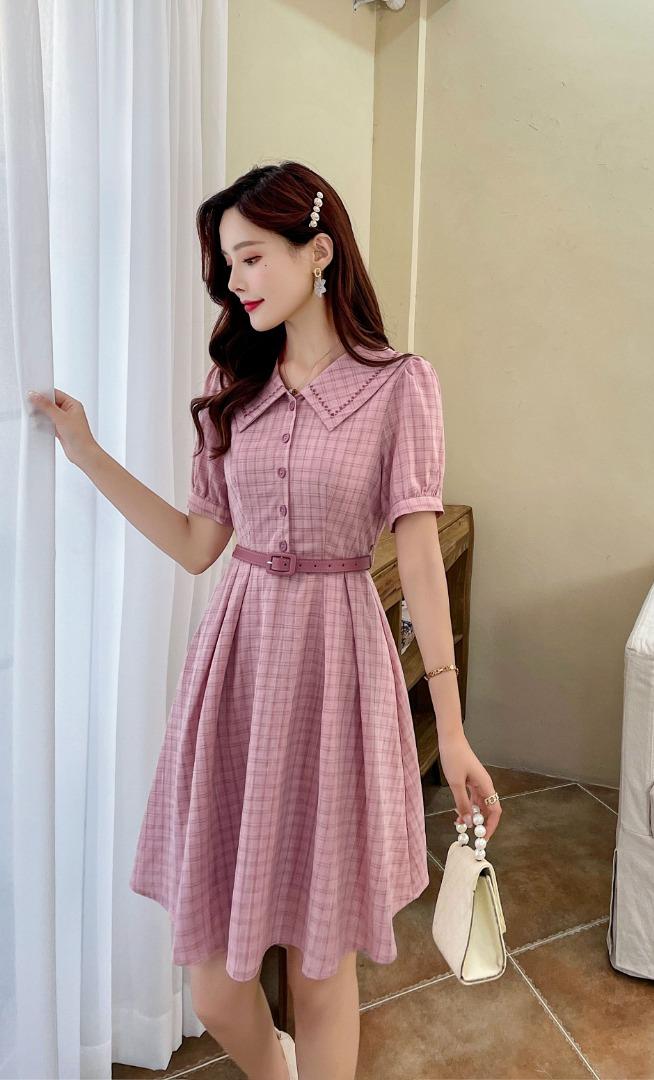 现货2021夏装新款品牌贴牌款领上刺绣淑女连衣裙M-XXL，女装连衣裙，艾涵