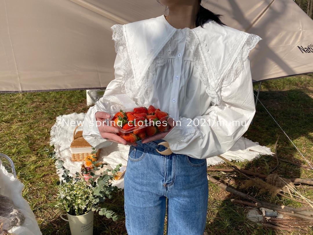 大翻领纯色衬衣，女装，Mu Mu