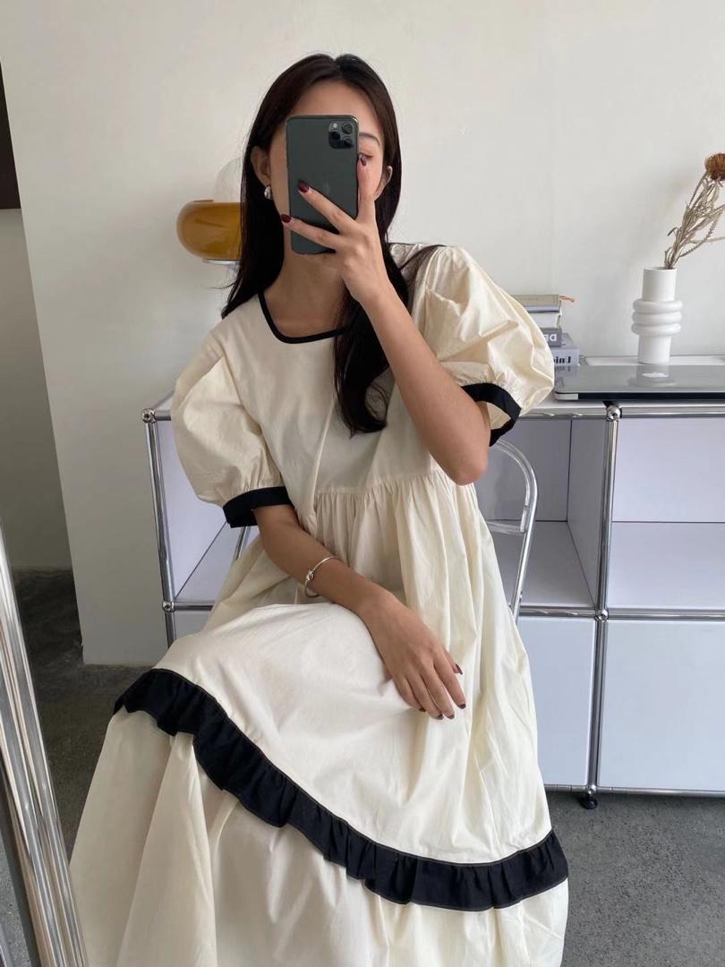现货夏季新款法式气质简约连衣裙，女装连衣裙，青菜萝卜