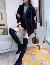 SL007时尚潮流袖子拼接格子双排扣百分百羊毛西装外套，女装西装，L·H·X