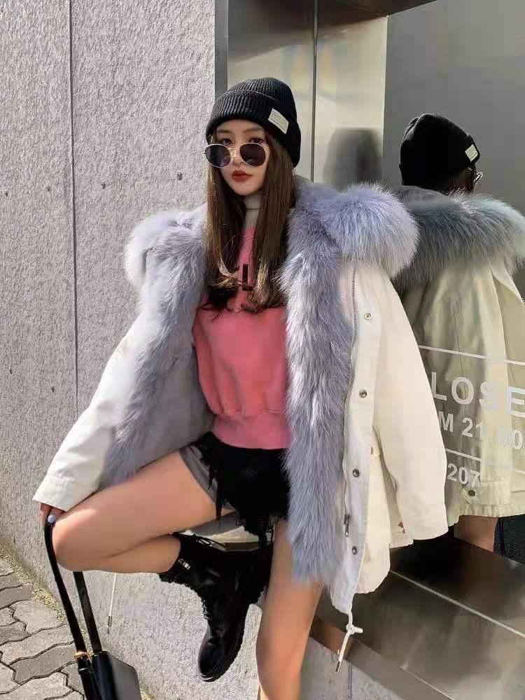 ZHG8135新款时尚女狐狸毛皮草外套獭兔毛内胆貉子毛领,女装皮草,L·H·X