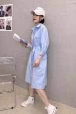 XL9905春季新款时尚气质优雅系带收腰显瘦衬衫双口袋连衣裙，女装衬衫，L·H·X