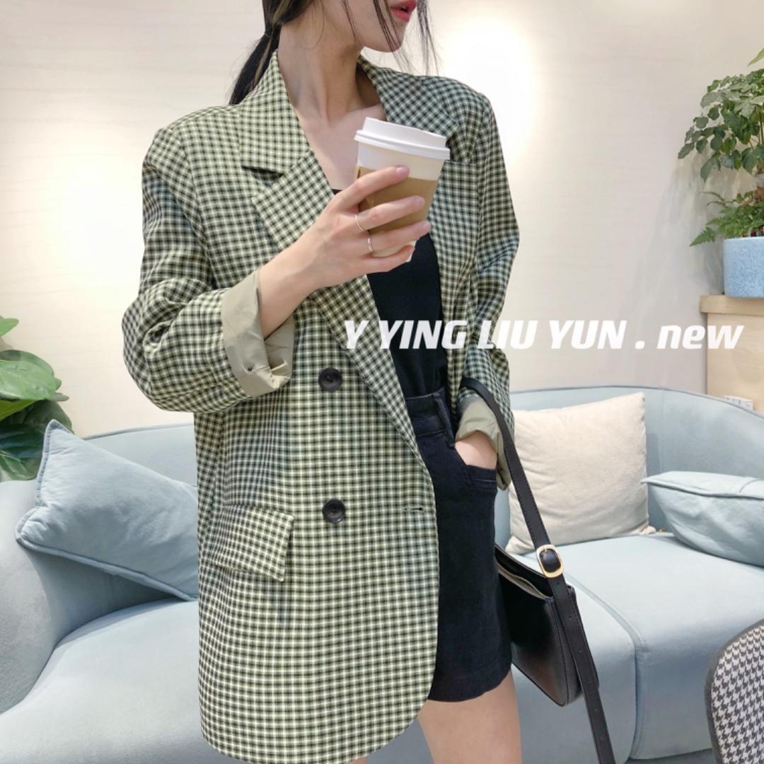格子西装外套，女装西装，迎盈柳韵