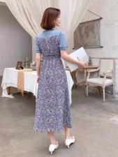 夏季新款韩版牛仔碎花连衣裙，女装连衣裙，裳之恋语
