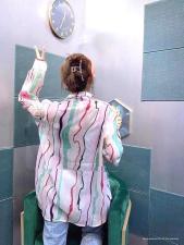 DG883韩东大门撞色竖条纹拼织带宽松减龄天丝长袖防晒开衫，女装，L·H·X