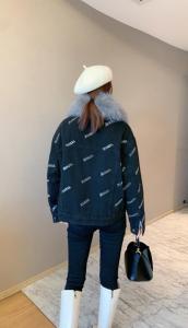 贴亮片款狐狸毛领短款派克服,女装,肆尔