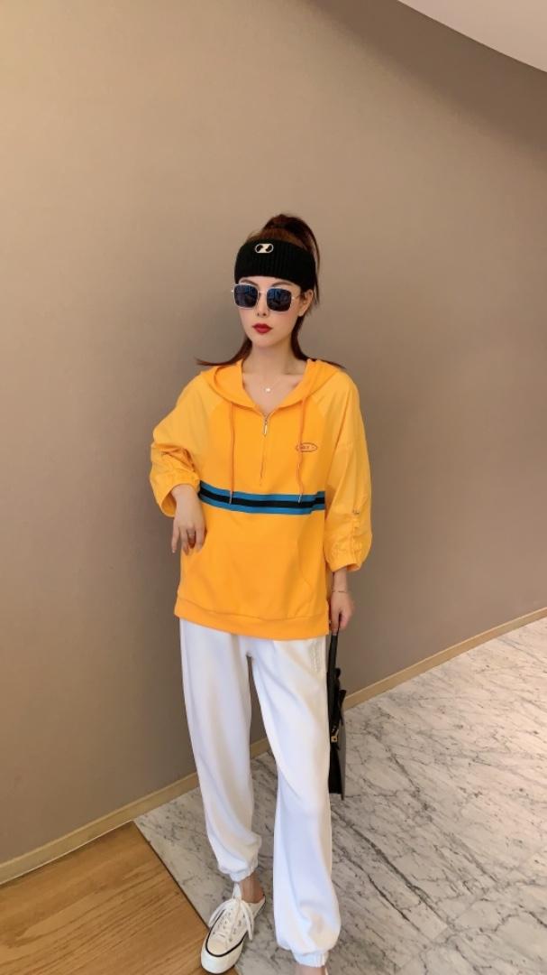 【现货】夏季新款针织防晒拼接潮款连帽抽绳卫衣，女装卫衣/绒衫，微迪菲