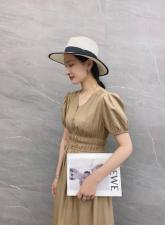 韩系优雅V领收腰显瘦连衣裙，女装连衣裙，祖玛
