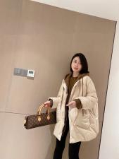 DG859欧洲站时尚拼接假两件中长新款连帽宽松口袋羽绒外套，女装，L·H·X