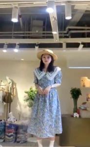 ZCL618韩2021夏季新款气质花朵娃娃领碎花显瘦连衣裙,女装连衣裙,L·H·X