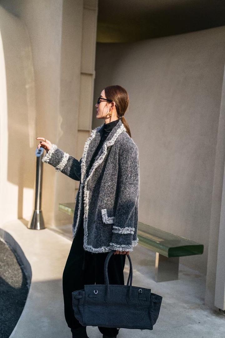冬季热卖款灰色小香风镶边西服外套，女装，AUDREY WANG