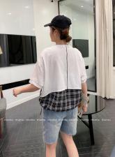 休闲拼接上衣，女装，沐·沐