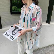 DG883韩东大门撞色竖条纹拼织带宽松减龄天丝长袖防晒开衫，女装，L·H·X