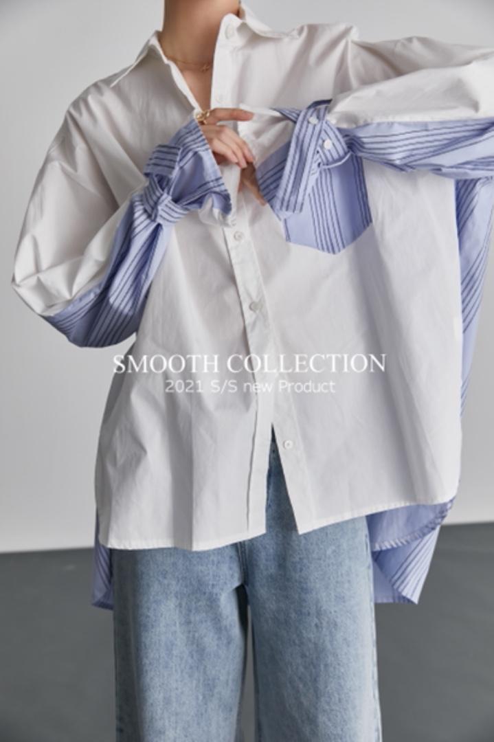 现货春款独特设计拼接衬衣，女装，SMOOTH