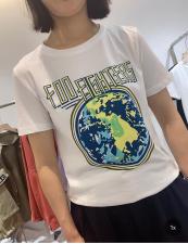 DG873新品时尚地球印花百搭T，女装，L·H·X