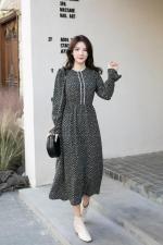 加绒碎花连衣裙，女装连衣裙，兰·米其