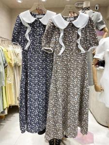 现货 娃娃领木耳边碎花雪纺连衣裙,女装连衣裙,FUXINXIN 福歆歆