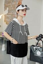 条纹针织带帽衫，女装，陶子频道