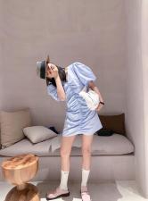 泡泡袖打皱连衣裙，女装连衣裙，last name