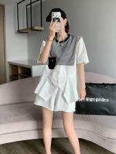夏季新款、拼格子小衫，女装，简妮依魅