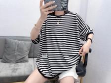 韩版冰丝条纹大T，女装，一杭