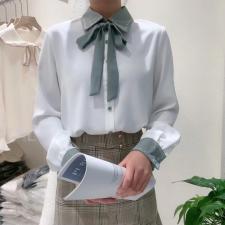 拼色绣花气质风衬衫，女装衬衫，麦筱萌
