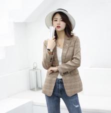 春款新款一粒扣修身复古格子小西装，女装西装，名怡