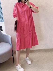 XL9910夏季新款2021韩版宽松bf休闲百搭抽松紧连衣裙,女装连衣裙,L·H·X