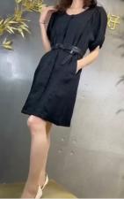 SGH2111夏季新款甜美大方圆领简约显瘦气质泡泡袖连衣裙，女装连衣裙，L·H·X