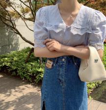 刺绣花翻领衬衣，女装，新袖