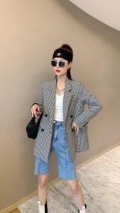 【现货】时尚长袖格子西服修身职业小西装外套,女装西装,名怡