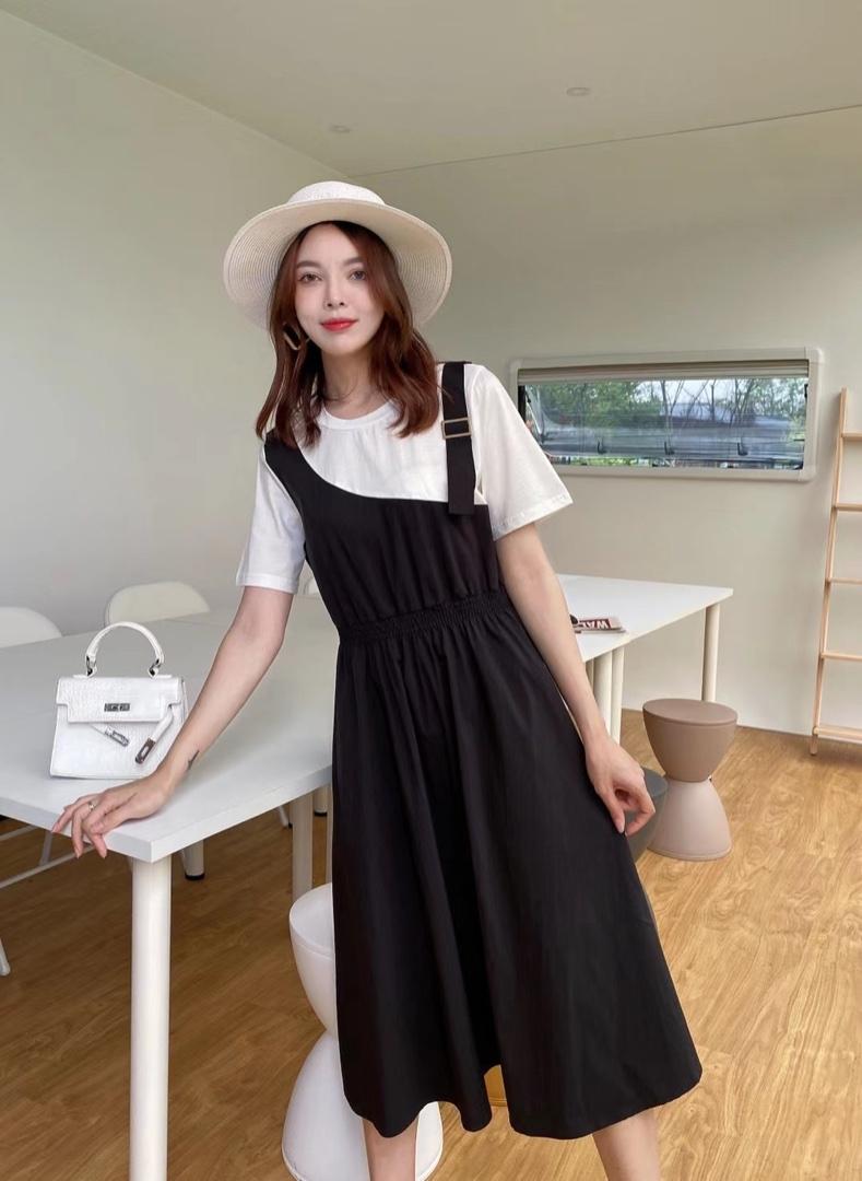 ［爱美欧］夏季新款收腰拼接显瘦连衣裙，女装连衣裙，爱美欧