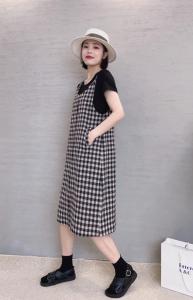 棉麻假两件套连衣裙,女装连衣裙,依伊贝诺
