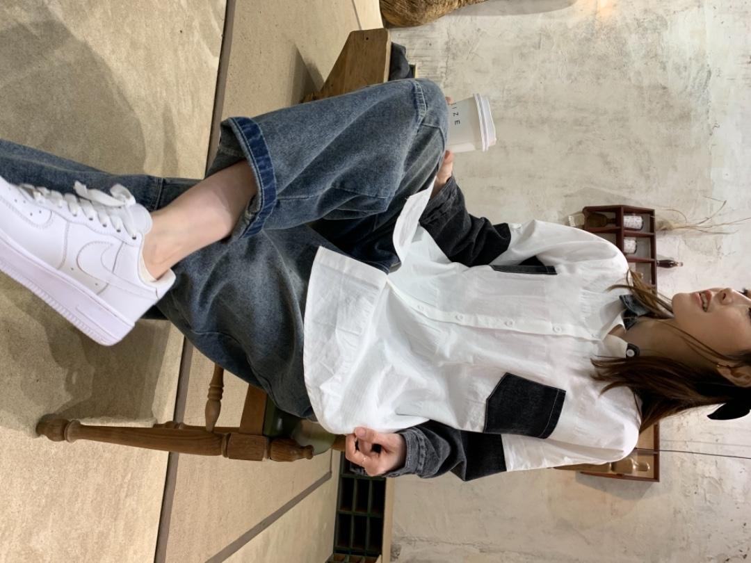 春季新品欧货牛仔拼接衬衫，女装衬衫，怪怪树